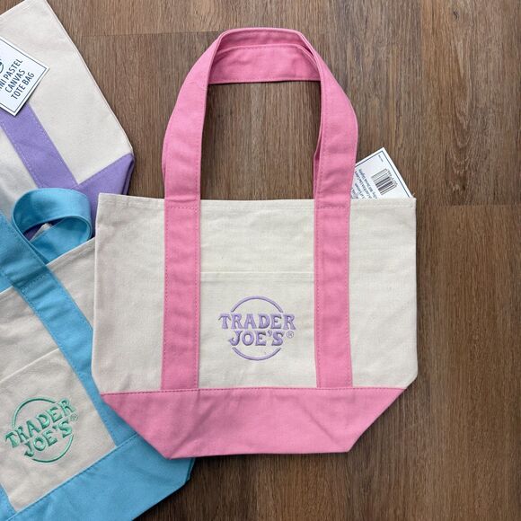 Trader Joe's Mini Tote Bag Set of 4 Pastel Colors Limited Ed Spring Easter NEW 3 - Picture 2 of 9